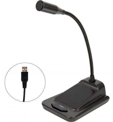 Micrófono de escritorio con cuello de cisne y conexión USB